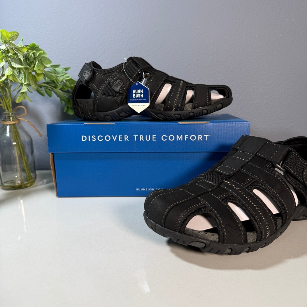 Nunn Bush Mens Black Fisherman Sandals Hook and‎ Loop Comfort Size 10 - Picture 3 of 10